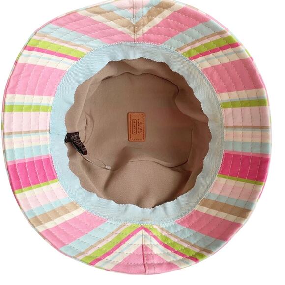 Coach Pastel Stripe Bucket Hat With Thin Leather Hat Band M/L - Picture 4 of 8